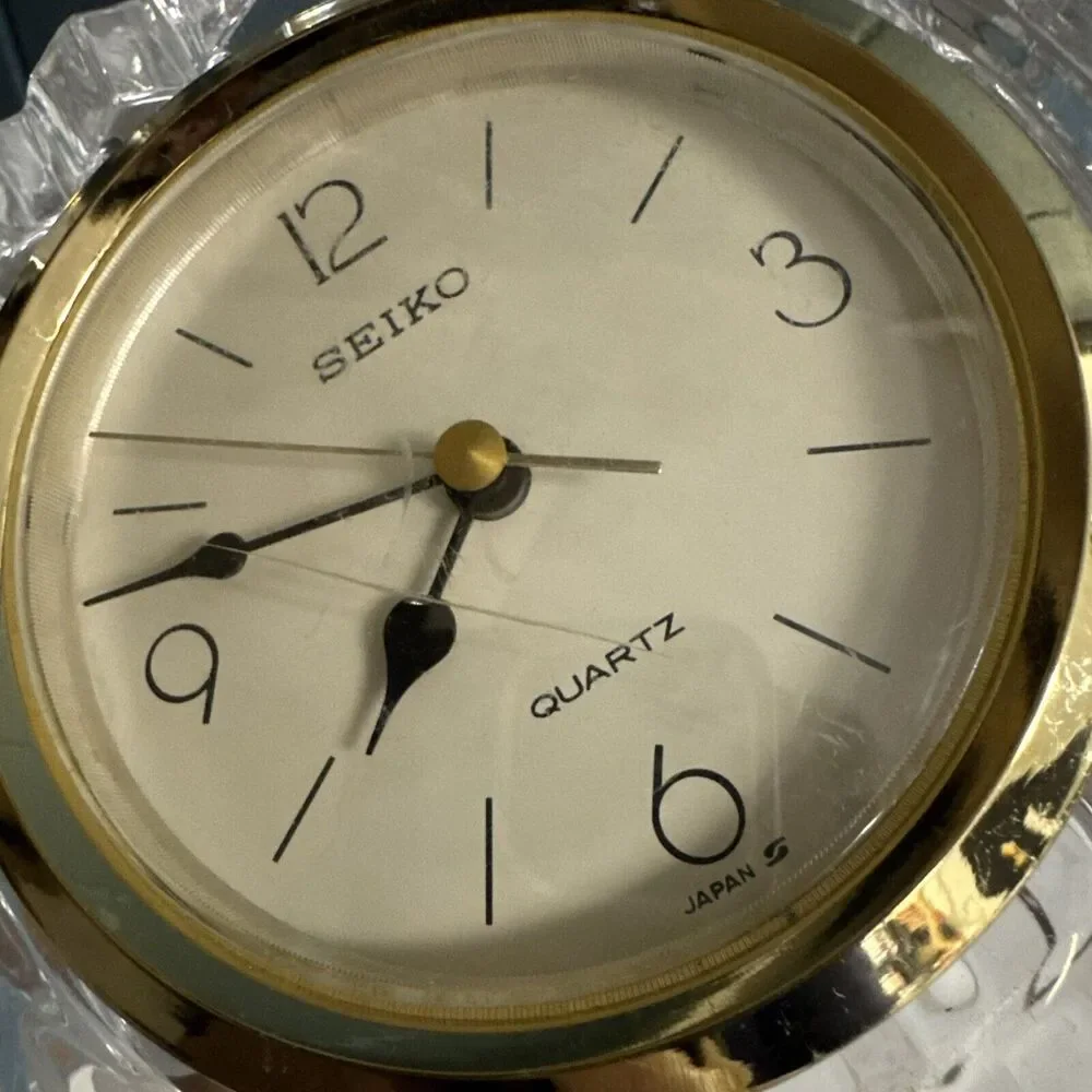 Vintage Seiko Solid Lead Crystal Clock Desk/ Mantel, QQZ286S‎ Japan 1995